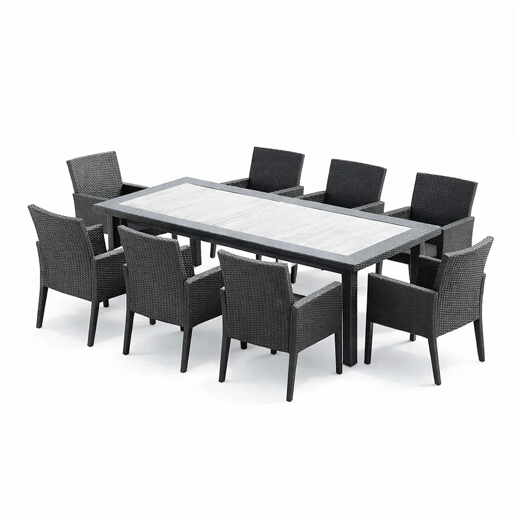 Dining Table and Chair Set 9-Piece Outdoor Rattan-roomstylez