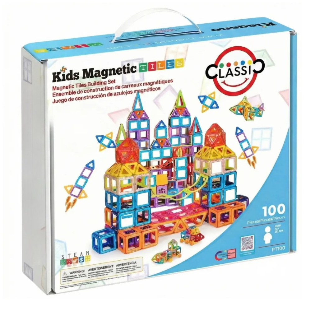 Kids Magnetic Tiles 100 Piece Magnetic Building Blocks STEM Learning Toy Random Colors for Kids