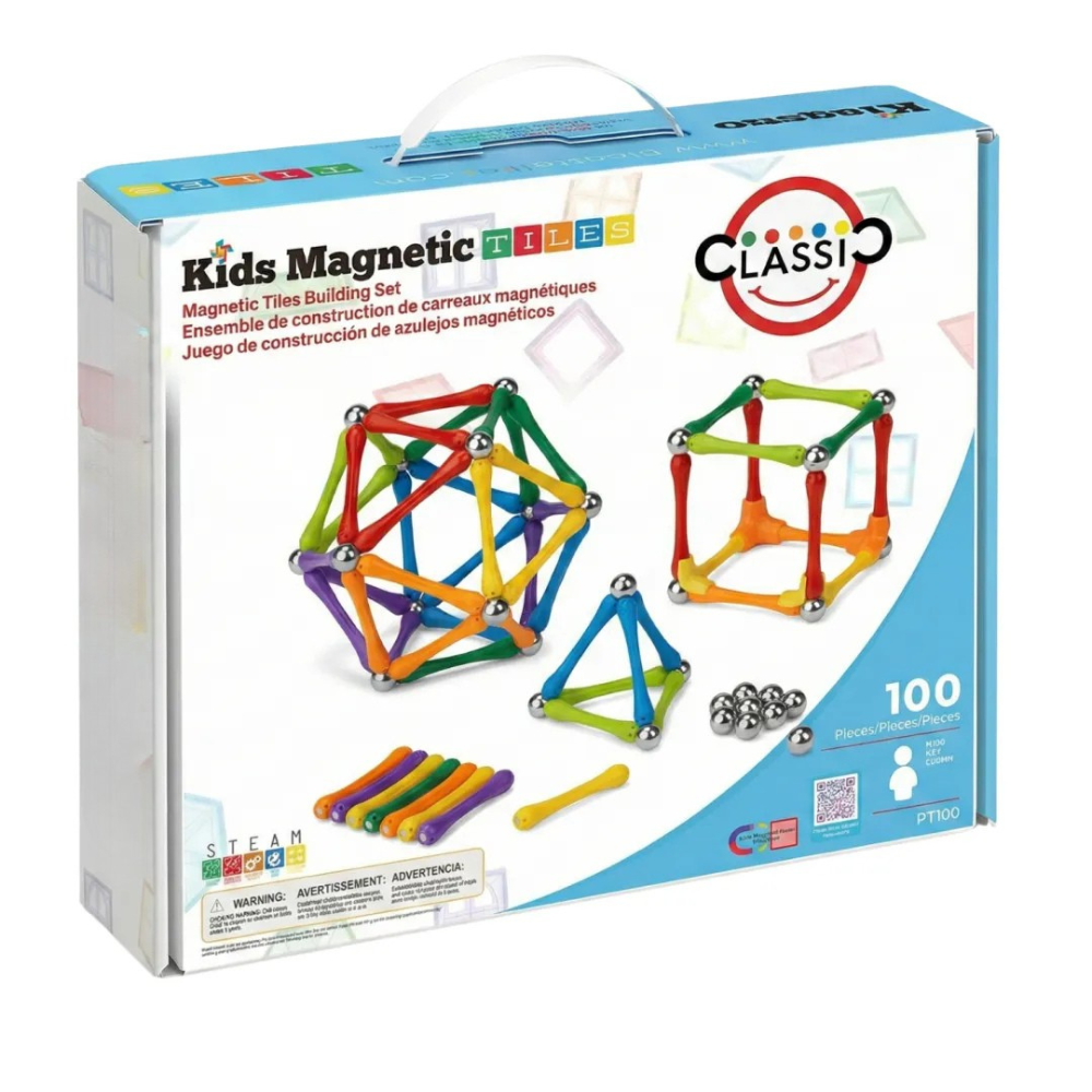Kids Magnetic Tiles Creative Construction Magnetic Builders Starter 100 Piece Set STEM Learning Toy for Kids