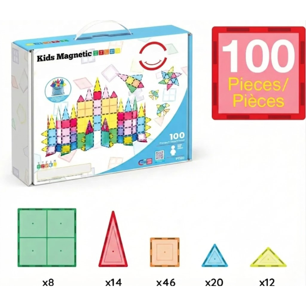 100 Pieces Magnetic Building Tiles Set
