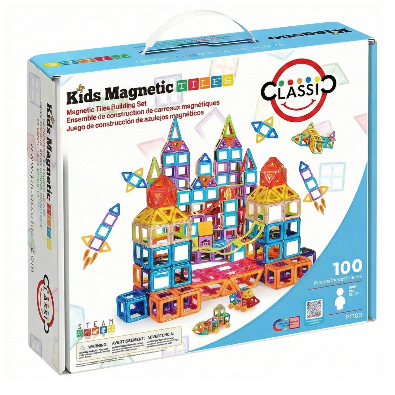 Kids Magnetic Tiles 100 Piece Magnetic Building Blocks STEM Learning Toy Random Colors for Kids