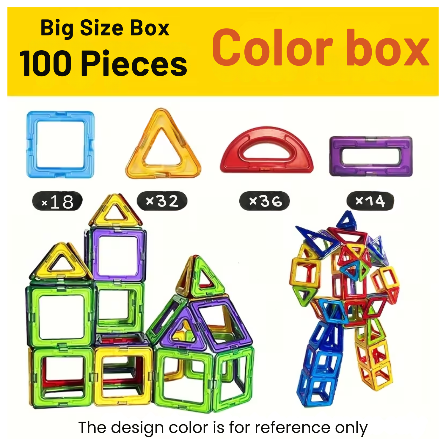 Kids Magnetic Tiles 100 Piece Magnetic Building Blocks STEM Learning Toy Random Colors for Kids