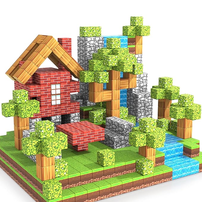 Kids Magnetic Tiles 100 Pieces Magnetic Building Blocks STEM Montessori Forest Theme Toy for Boys and Girls