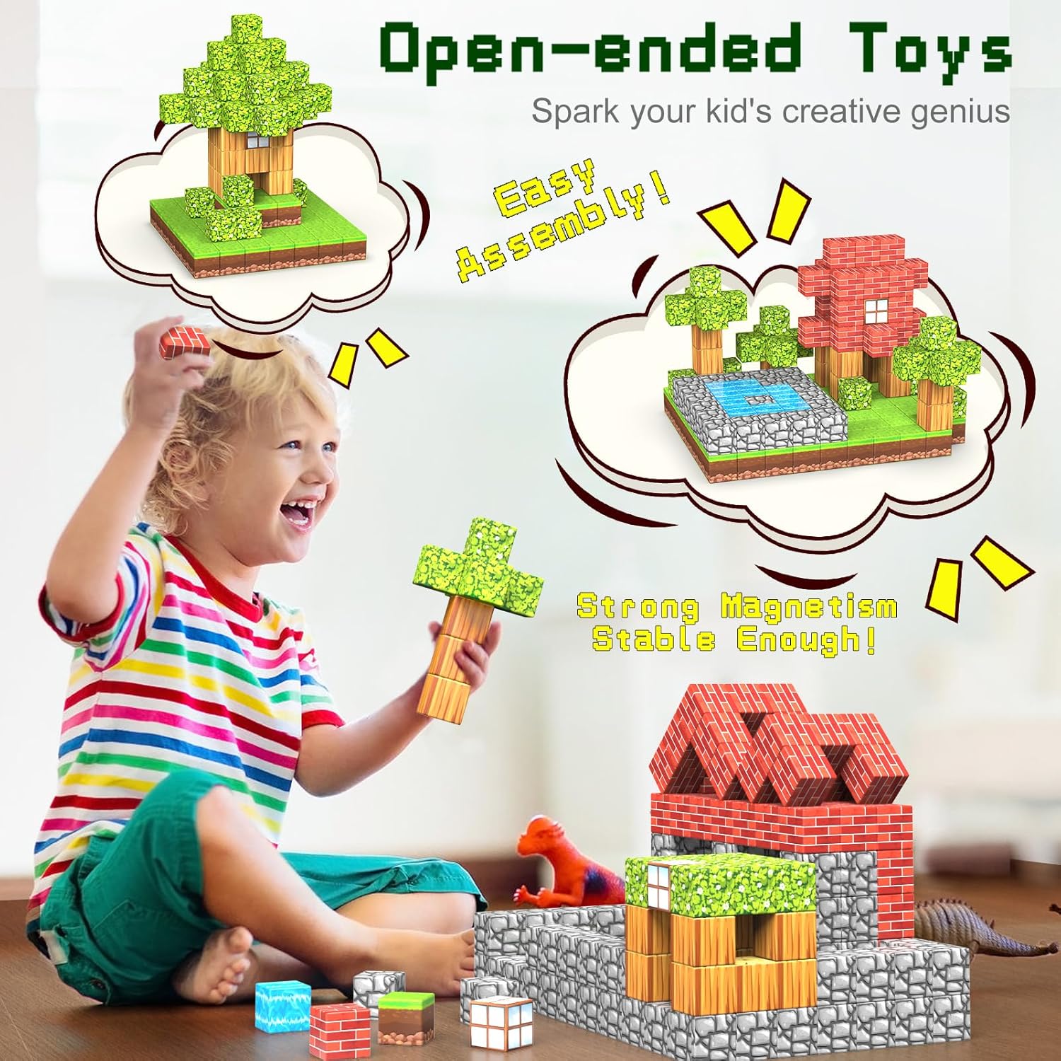 Kids Magnetic Tiles 100 Pieces Magnetic Building Blocks STEM Montessori Forest Theme Toy for Boys and Girls