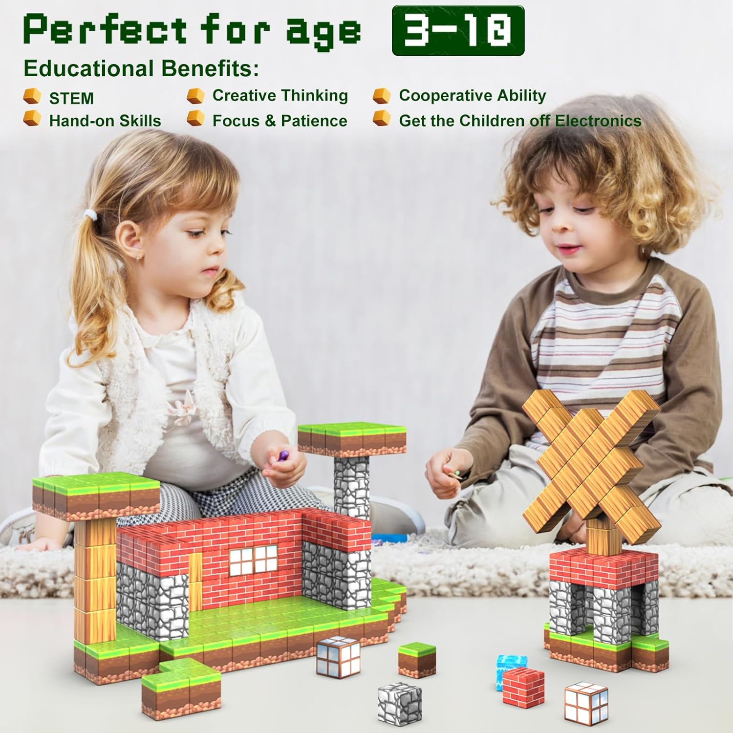 Kids Magnetic Tiles 100 Pieces Magnetic Building Blocks STEM Montessori Forest Theme Toy for Boys and Girls