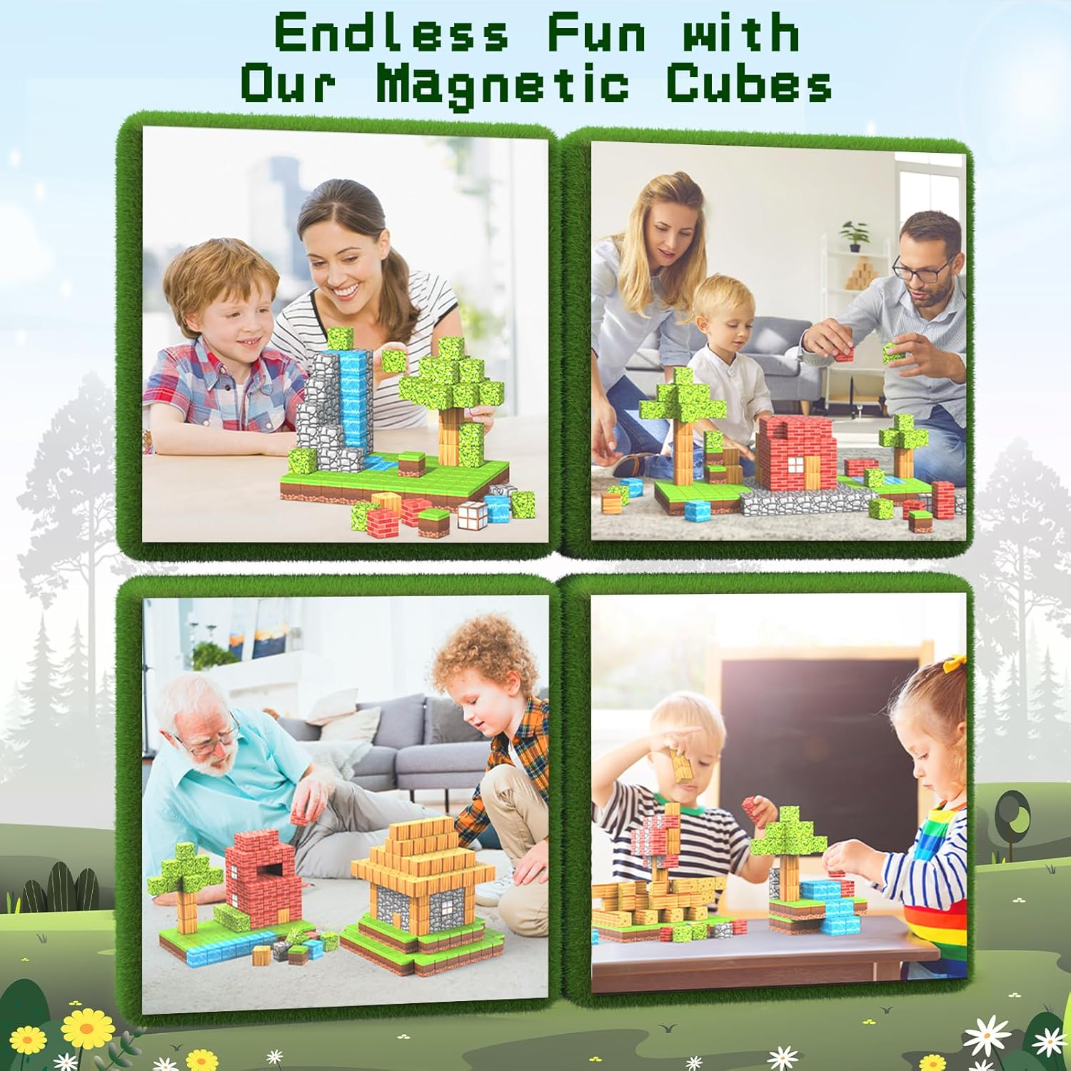 Kids Magnetic Tiles 100 Pieces Magnetic Building Blocks STEM Montessori Forest Theme Toy for Boys and Girls