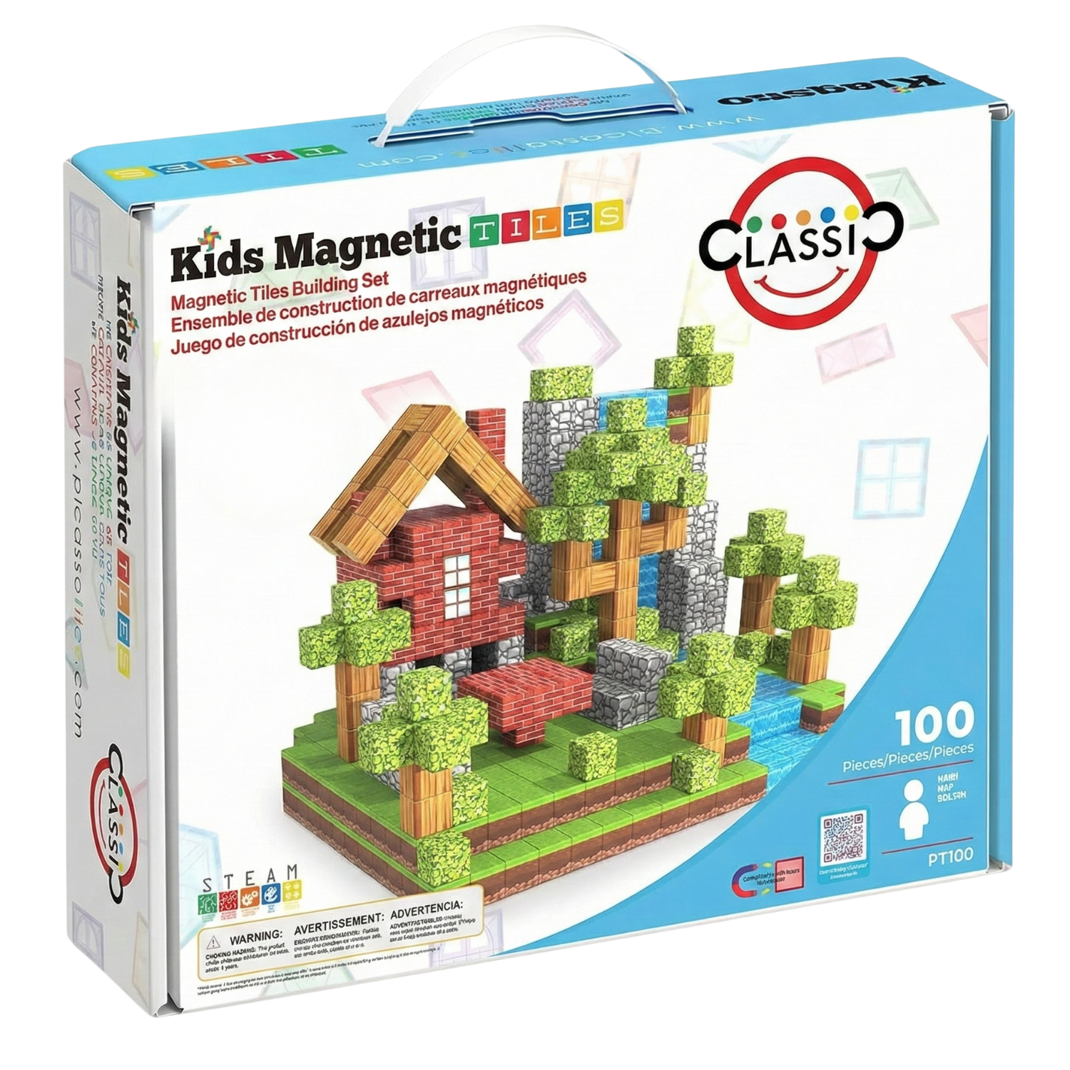 Kids Magnetic Tiles 100 Pieces Magnetic Building Blocks STEM Montessori Forest Theme Toy for Boys and Girls