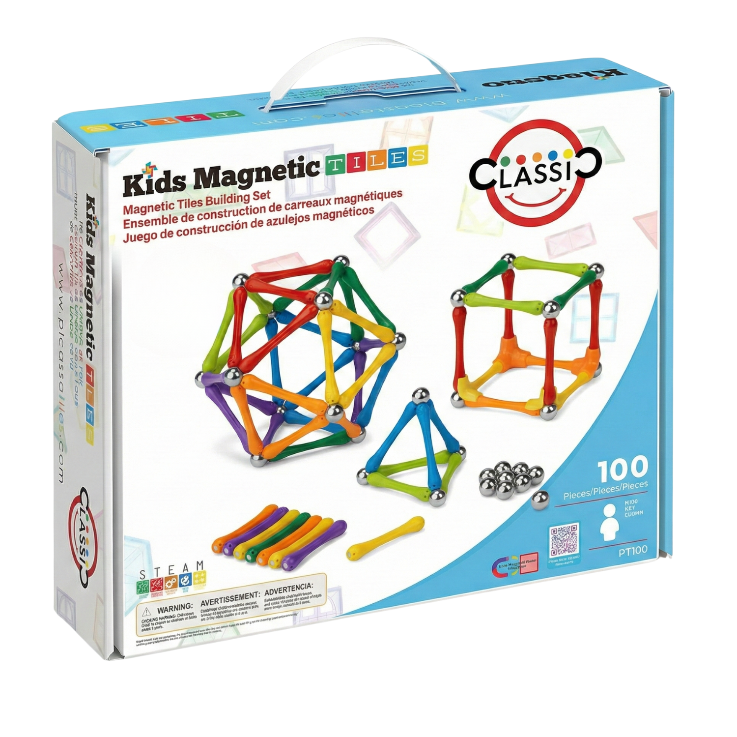 Kids Magnetic Tiles Creative Construction Magnetic Builders Starter 100 Piece Set STEM Learning Toy for Kids