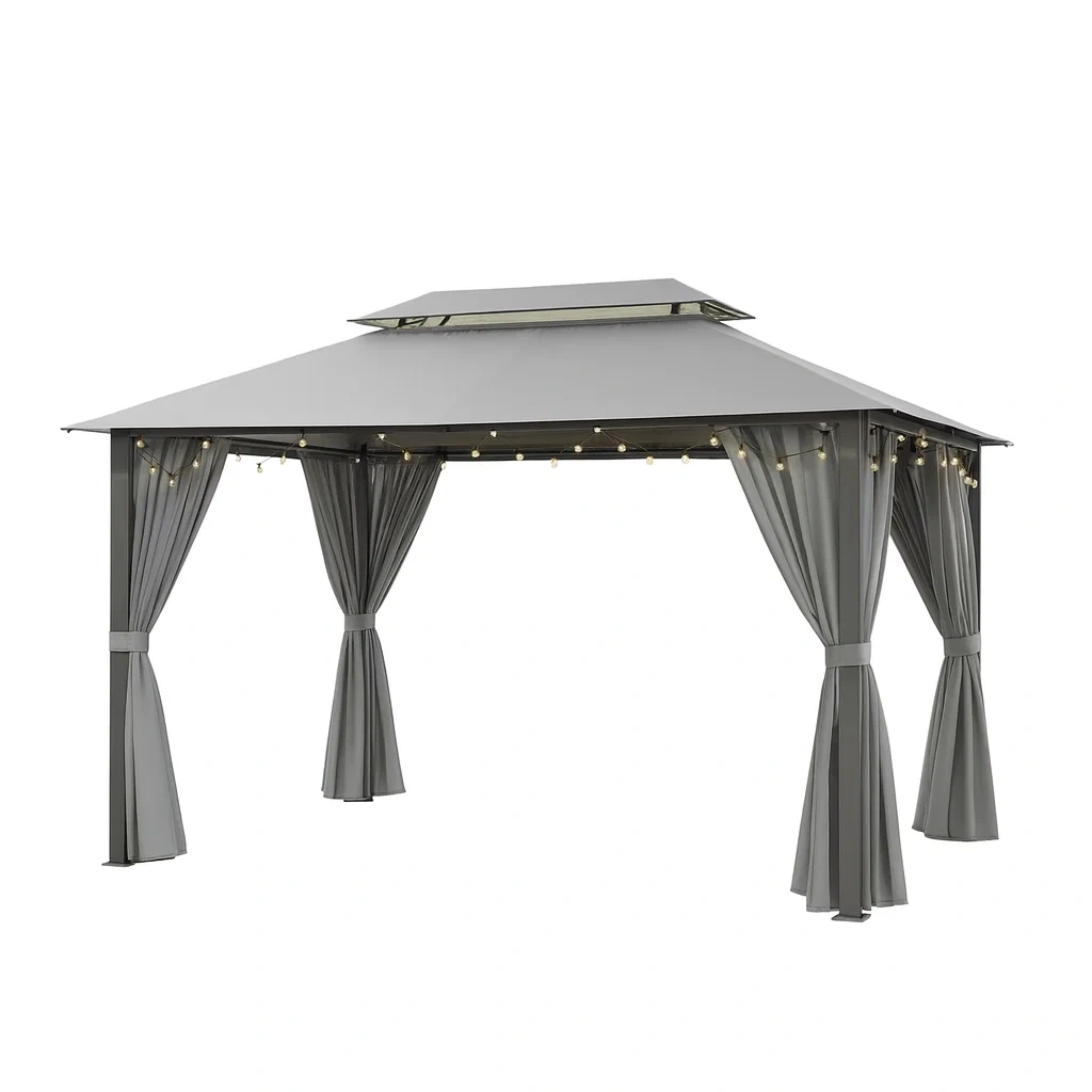 Gazebo in Alluminio Grigio con Tende Laterali-SOFENERA