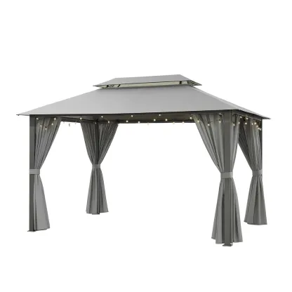 Gazebo in Alluminio Grigio con Tende Laterali-SOFENERA