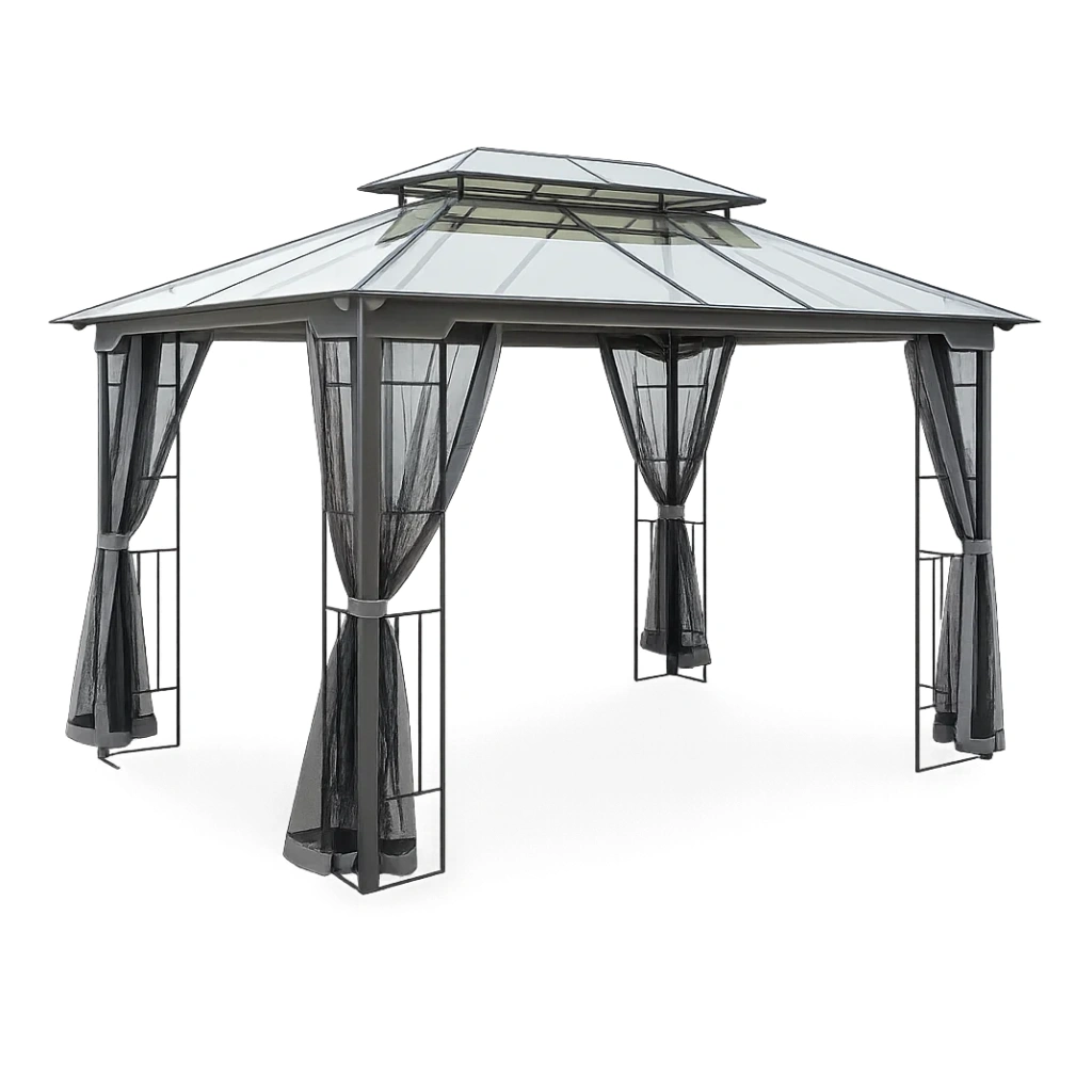 Gazebo in Metallo e Policarbonato Grigio-SOFENERA