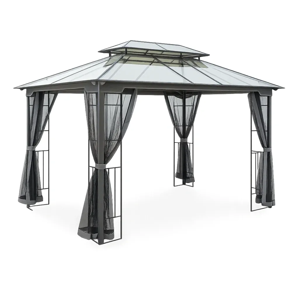 Gazebo in Metallo e Policarbonato Grigio-SOFENERA
