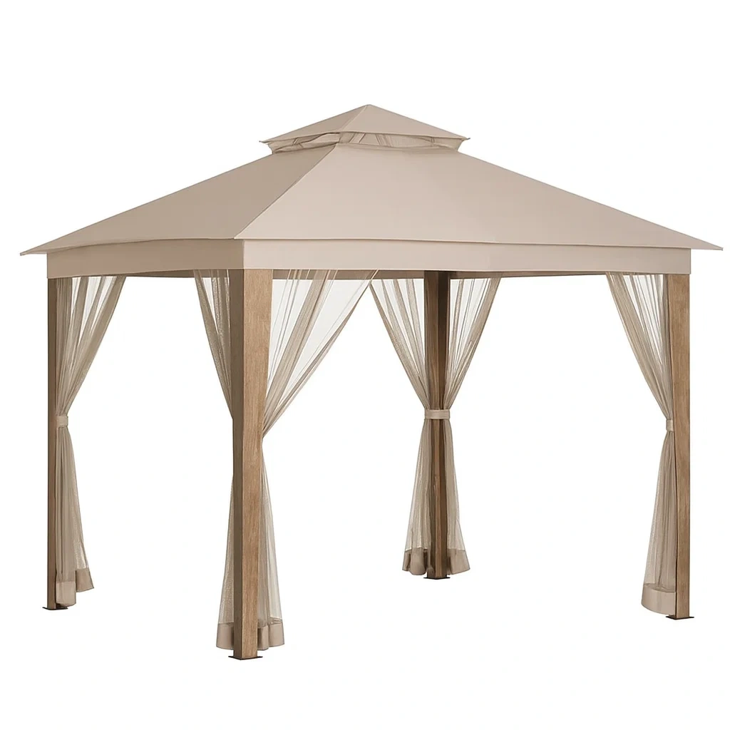 Gazebo in Acciaio e Tessuto Beige con Zanzariera-SOFENERA