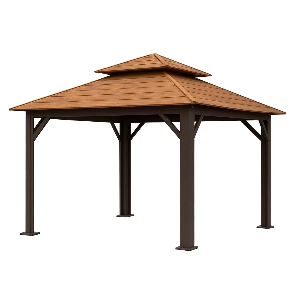 Gazebo in Metallo e Legno Marrone-SOFENERA