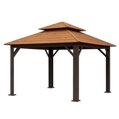 Gazebo in Metallo e Legno Marrone-SOFENERA