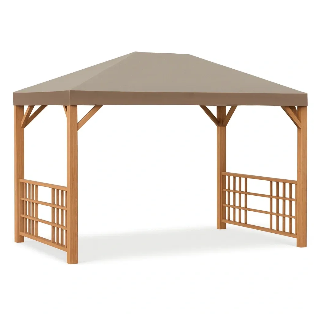 Gazebo in Legno di Pino con Tetto in Poliestere Beige 300x300x260 cm-SOFENERA