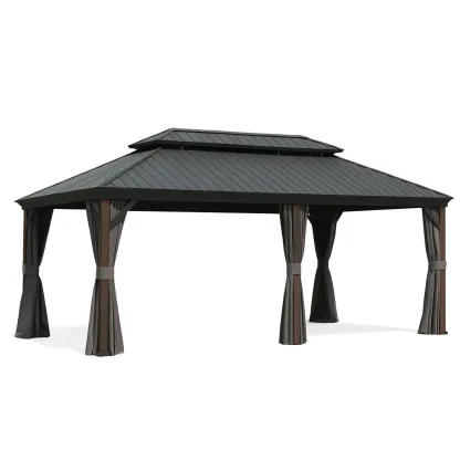 Gazebo Rettangolare in Alluminio con Pannelli in Acciaio Nero-SOFENERA