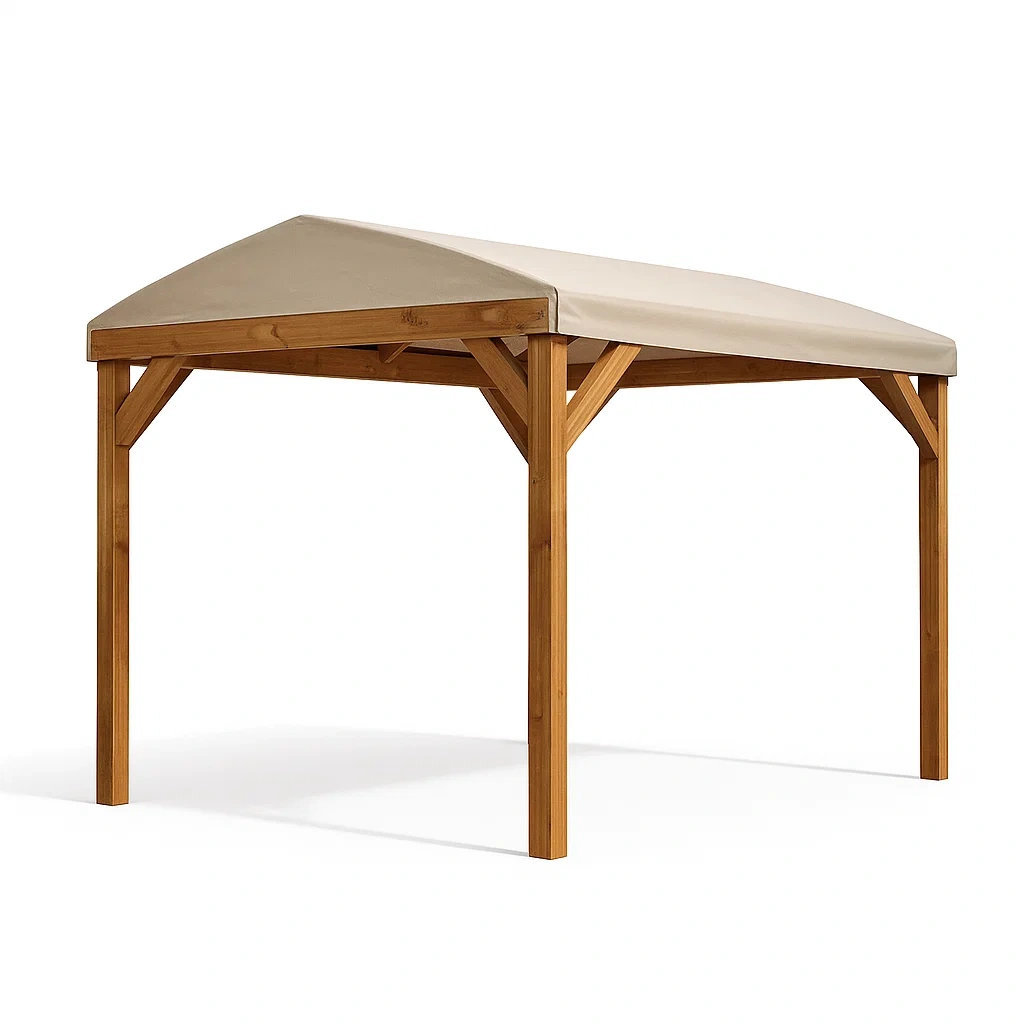 Gazebo in Legno di Acacia con Tetto in Poliestere Beige 300x400x280 cm-SOFENERA
