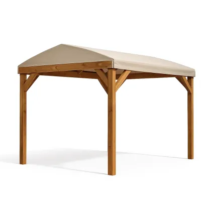 Gazebo in Legno di Acacia con Tetto in Poliestere Beige 300x400x280 cm-SOFENERA