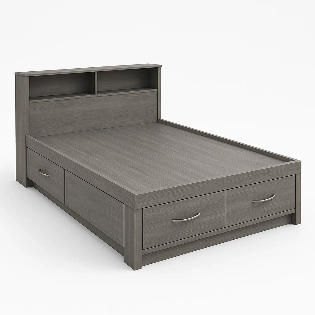 Letto contenitore in Legno Grigio con Cassetti-SOFENERA