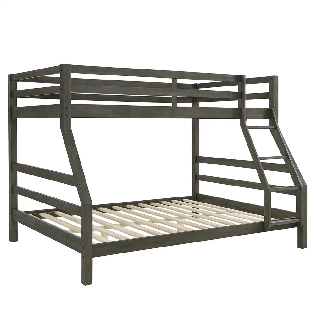 Letto a castello in Legno Massello Grigio con Scaletta Laterale-SOFENERA