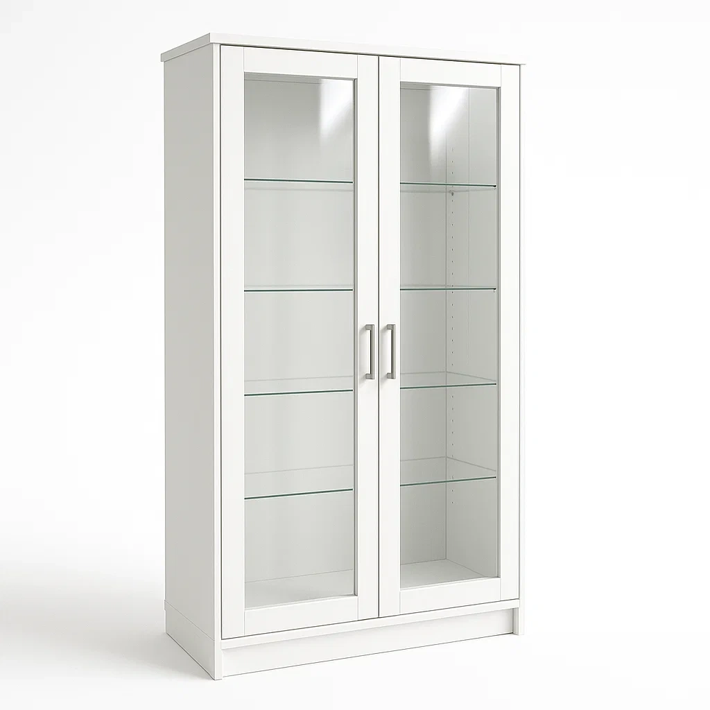 Vetrina in legno con ante in vetro bianca 80x40x180 cm-SOFENERA