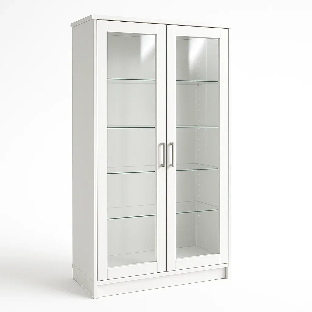 Vetrina in legno con ante in vetro bianca 80x40x180 cm-SOFENERA