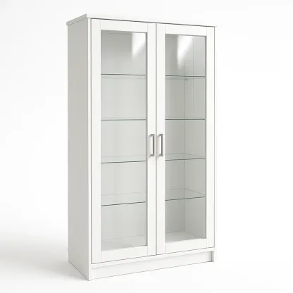 Vetrina in legno con ante in vetro bianca 80x40x180 cm-SOFENERA