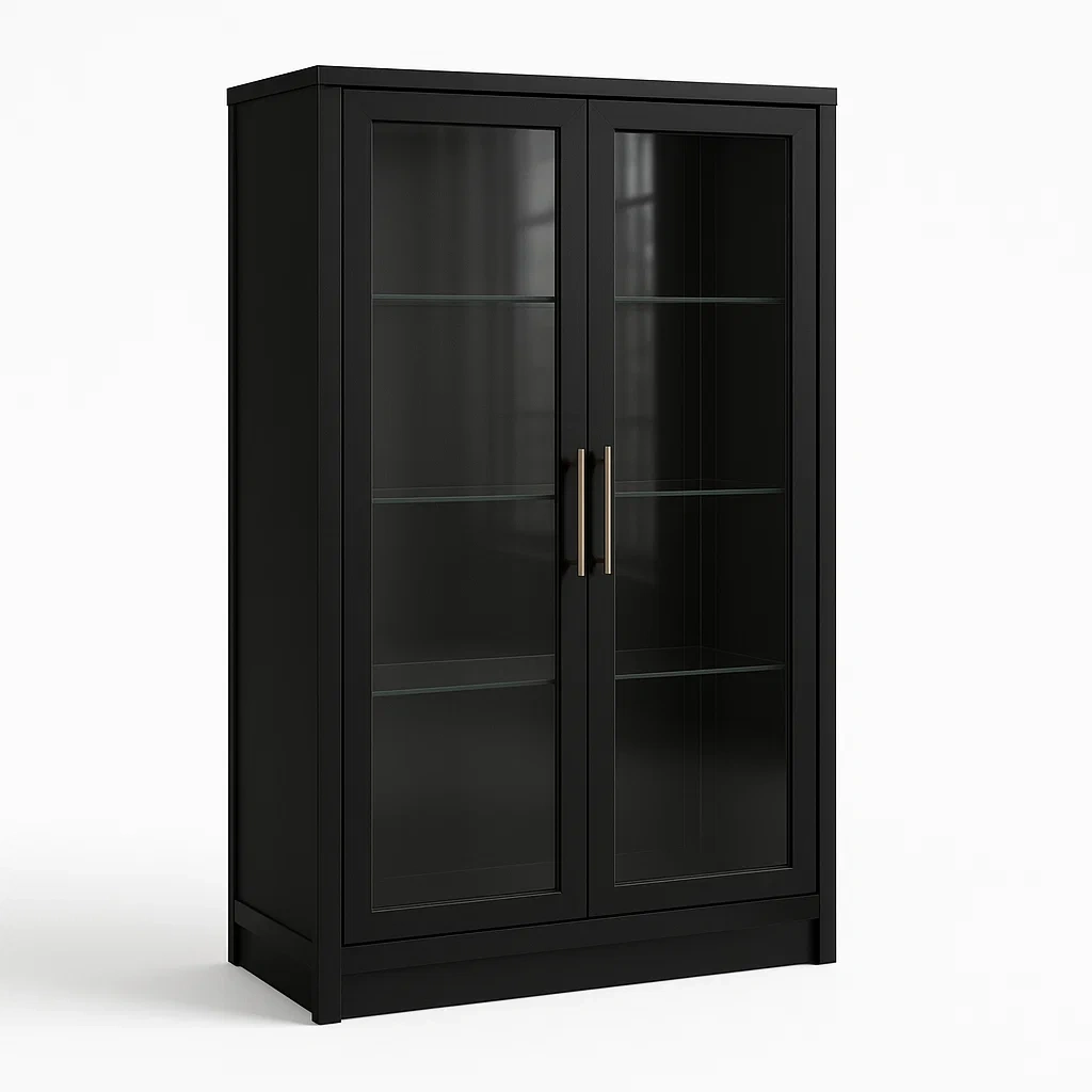 Vetrina in legno MDF con ante in vetro temperato nero-SOFENERA