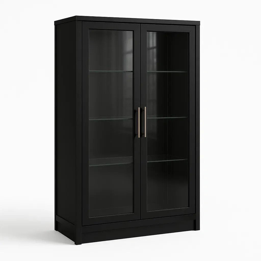 Vetrina in legno MDF con ante in vetro temperato nero-SOFENERA