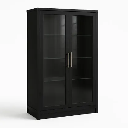 Vetrina in legno MDF con ante in vetro temperato nero-SOFENERA