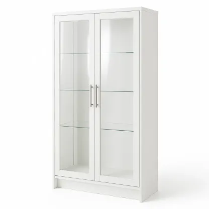 Vetrina a due ante in legno bianco con ripiani in vetro temperato 180x80x40 cm-SOFENERA
