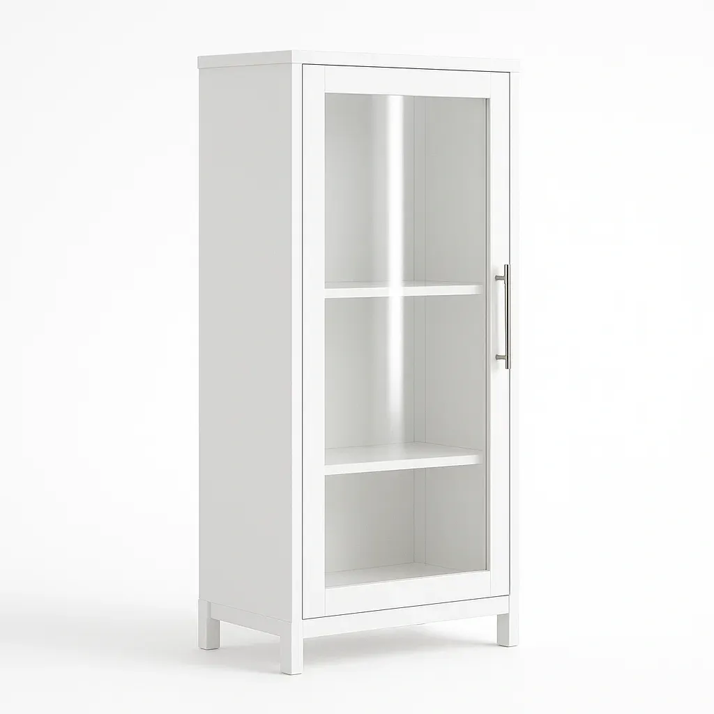 Vetrina in legno MDF con porta in vetro temperato bianco-SOFENERA