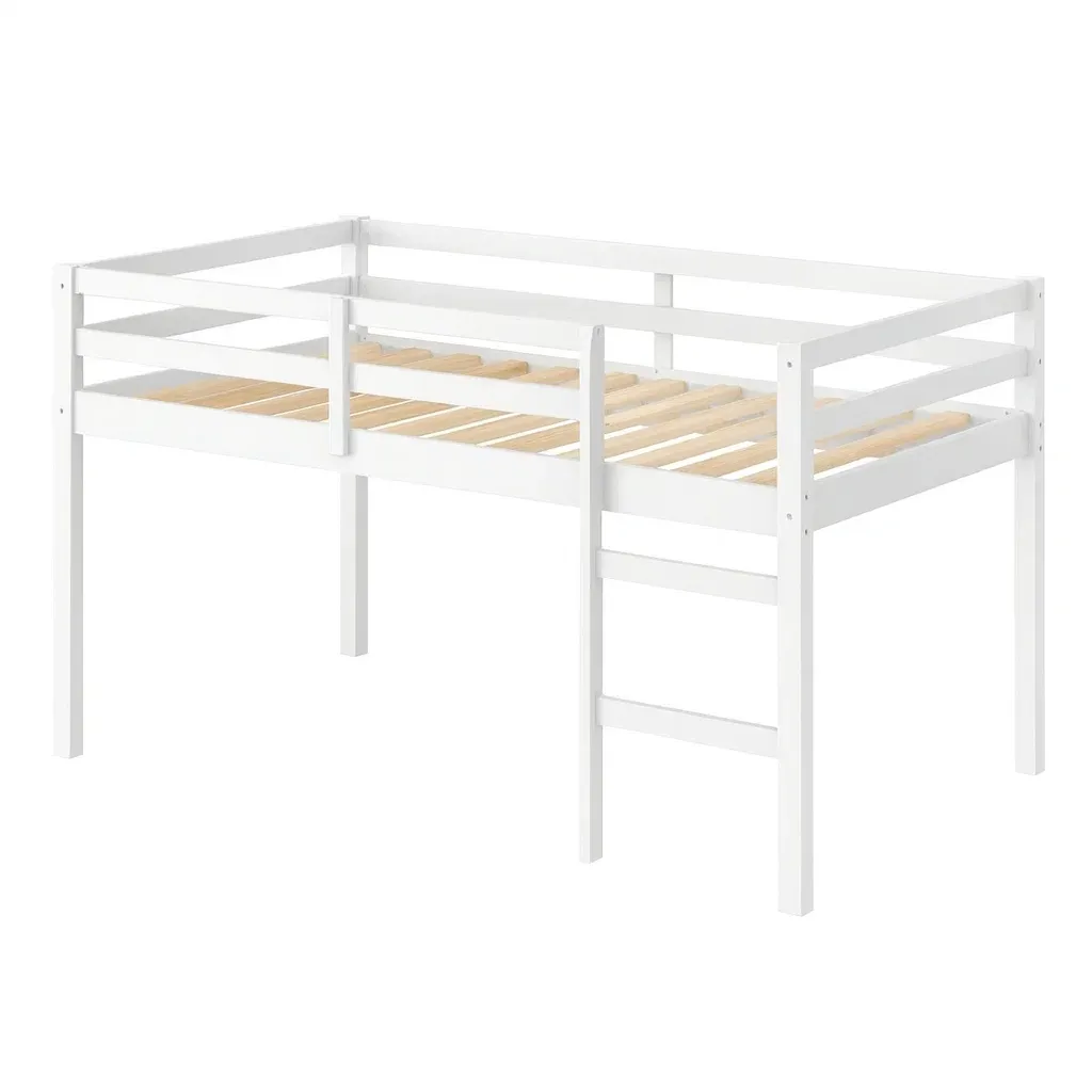 Letto a soppalco in Legno Bianco con Scaletta per Bambini-SOFENERA