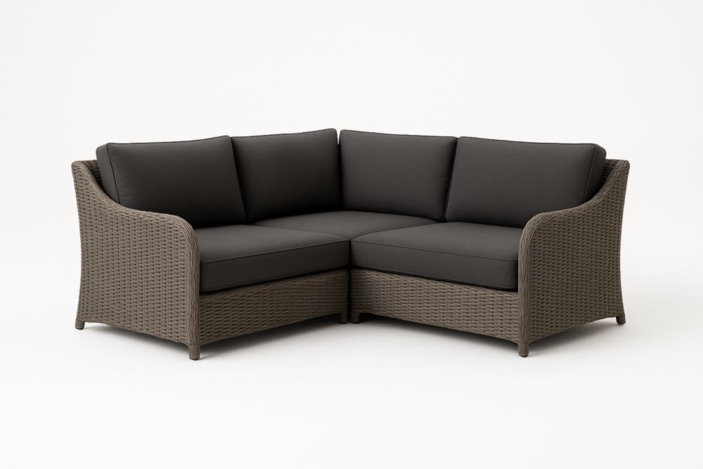 Divano Angolare in Rattan PE Grigio Scuro 210cm