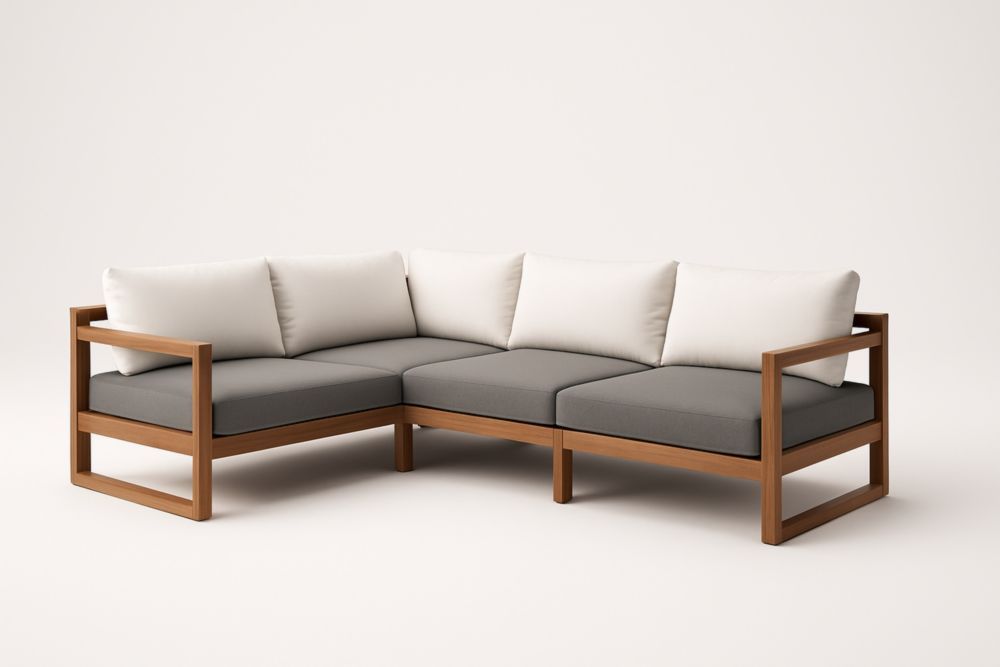 Divano Angolare in Legno con Cuscini Grigio Bianco 230cm