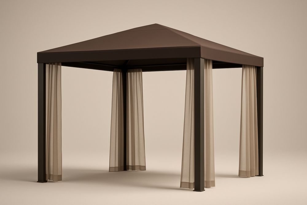 Gazebo da Giardino in Acciaio Verniciato con Tenda in Poliestere Marrone