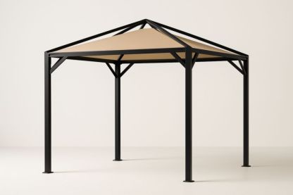 Gazebo da Esterno con Struttura in Ferro e Copertura in Poliestere Beige