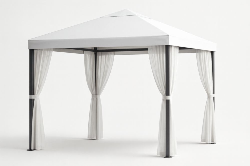 Gazebo da Giardino in Alluminio con Tetto e Tende in Poliestere Bianco 300x300x250 cm(Lu×L×H)