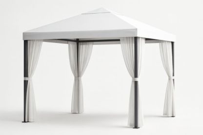 Gazebo da Giardino in Alluminio con Tetto e Tende in Poliestere Bianco 300x300x250 cm(Lu×L×H)