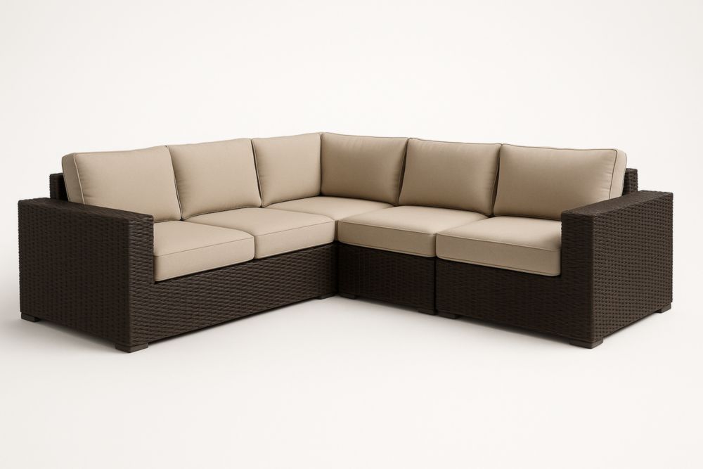 Divano Angolare da Giardino in Rattan Sintetico Beige