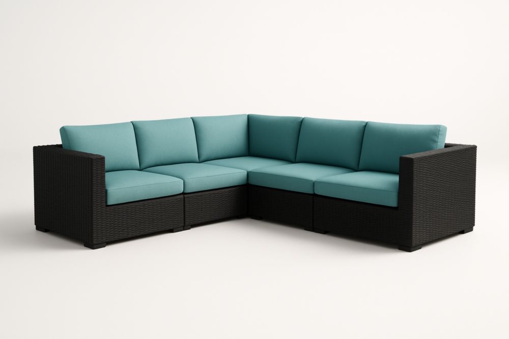 Divano angolare modulare in rattan sintetico con cuscini in poliestere turchese