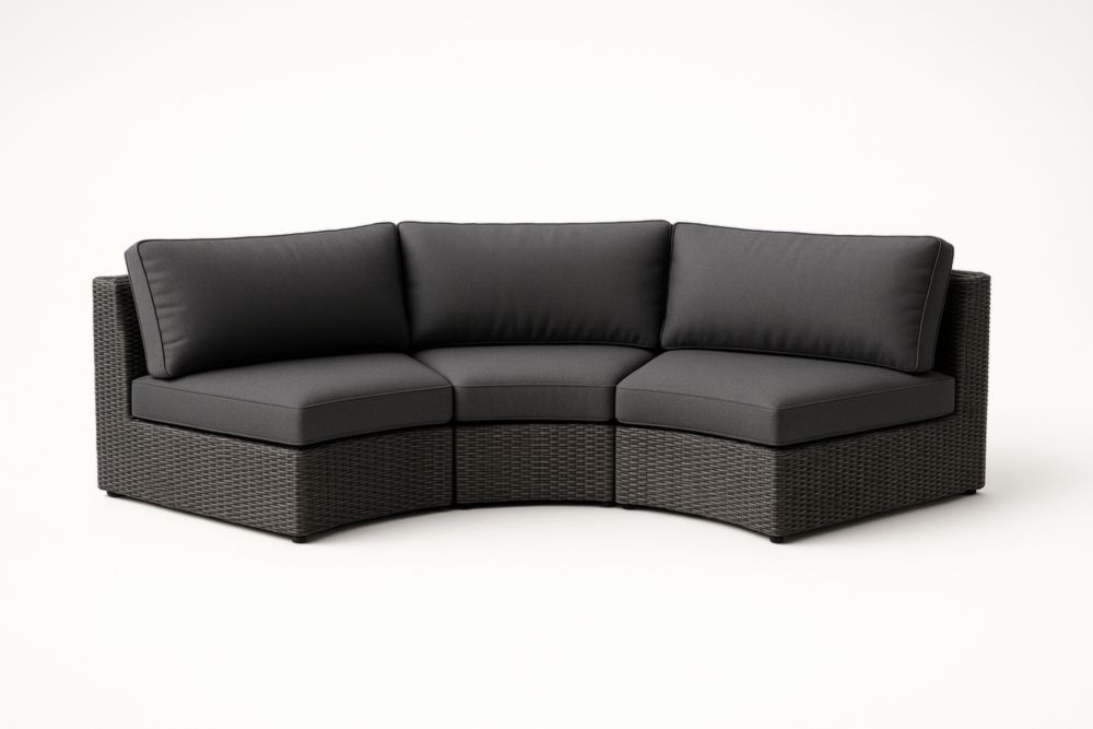 Divano Modulare ad Angolo in Rattan Intrecciato con Cuscini in Poliestere Nero