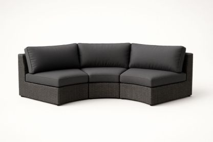 Divano Modulare ad Angolo in Rattan Intrecciato con Cuscini in Poliestere Nero