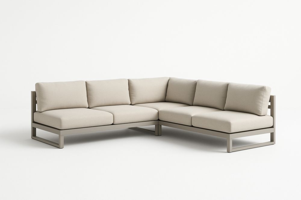 Divano angolare modulare da esterno in alluminio e tessuto poliestere beige