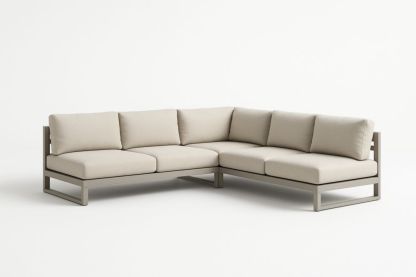 Divano angolare modulare da esterno in alluminio e tessuto poliestere beige