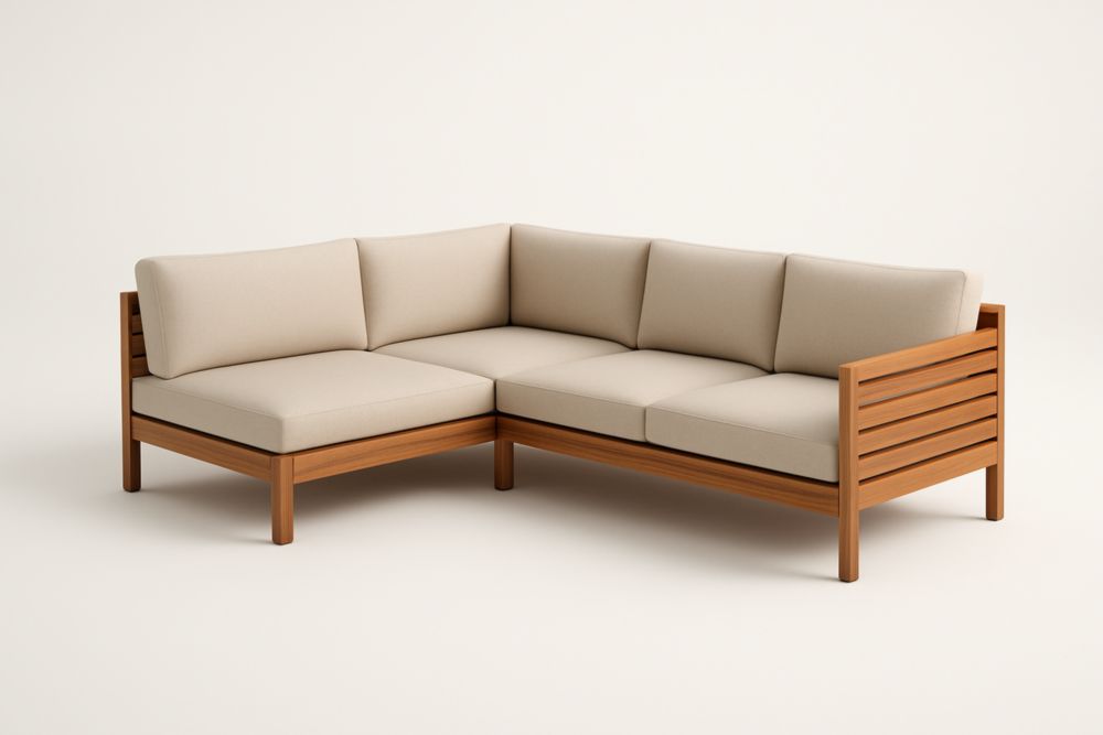 Divano Angolare in Legno Massello Beige