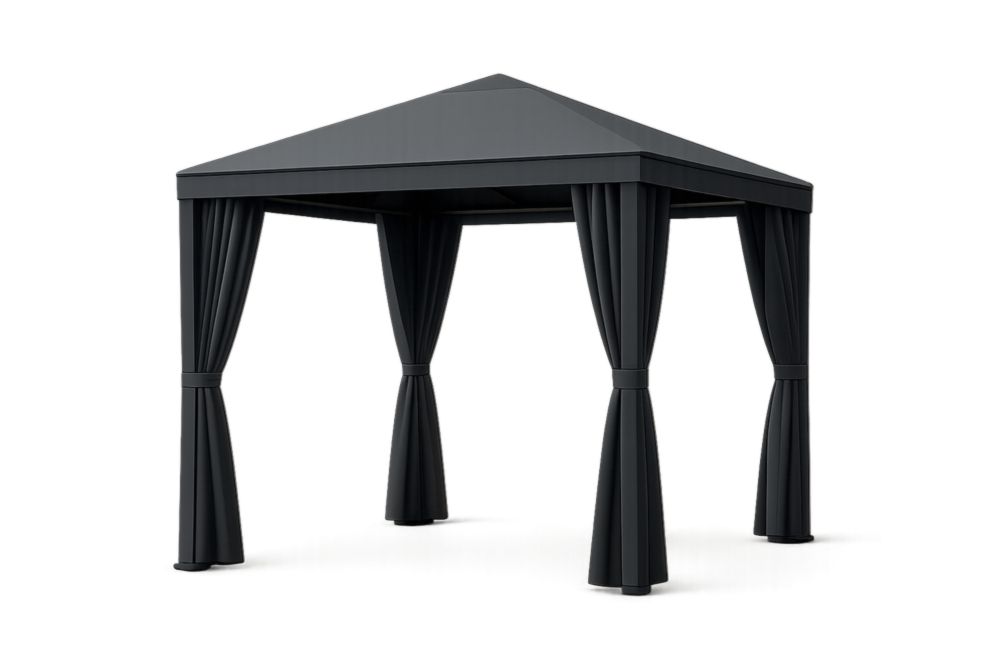 Gazebo da Giardino in Acciaio Grigio con Tende in Poliestere