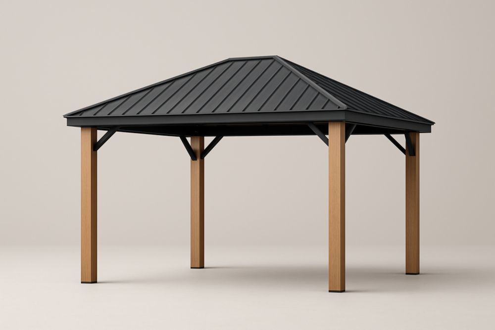 Gazebo da Giardino in Acciaio e Legno Massello 300cm x 300cm x 250cm(Lu×L×H)
