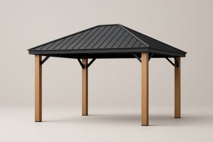Gazebo da Giardino in Acciaio e Legno Massello 300cm x 300cm x 250cm(Lu×L×H)